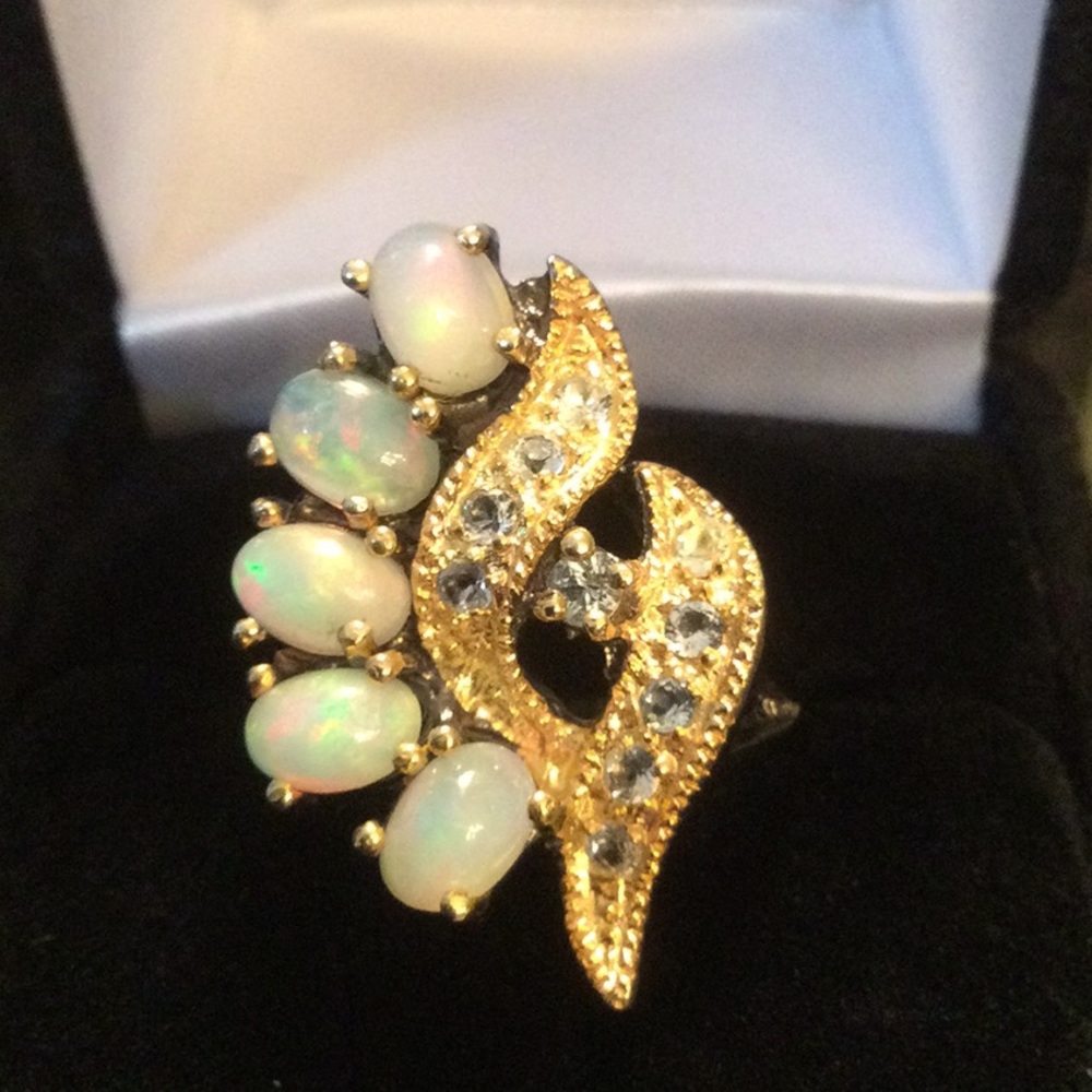 Fabulous Natural Fiery Opals & Topaz Ring